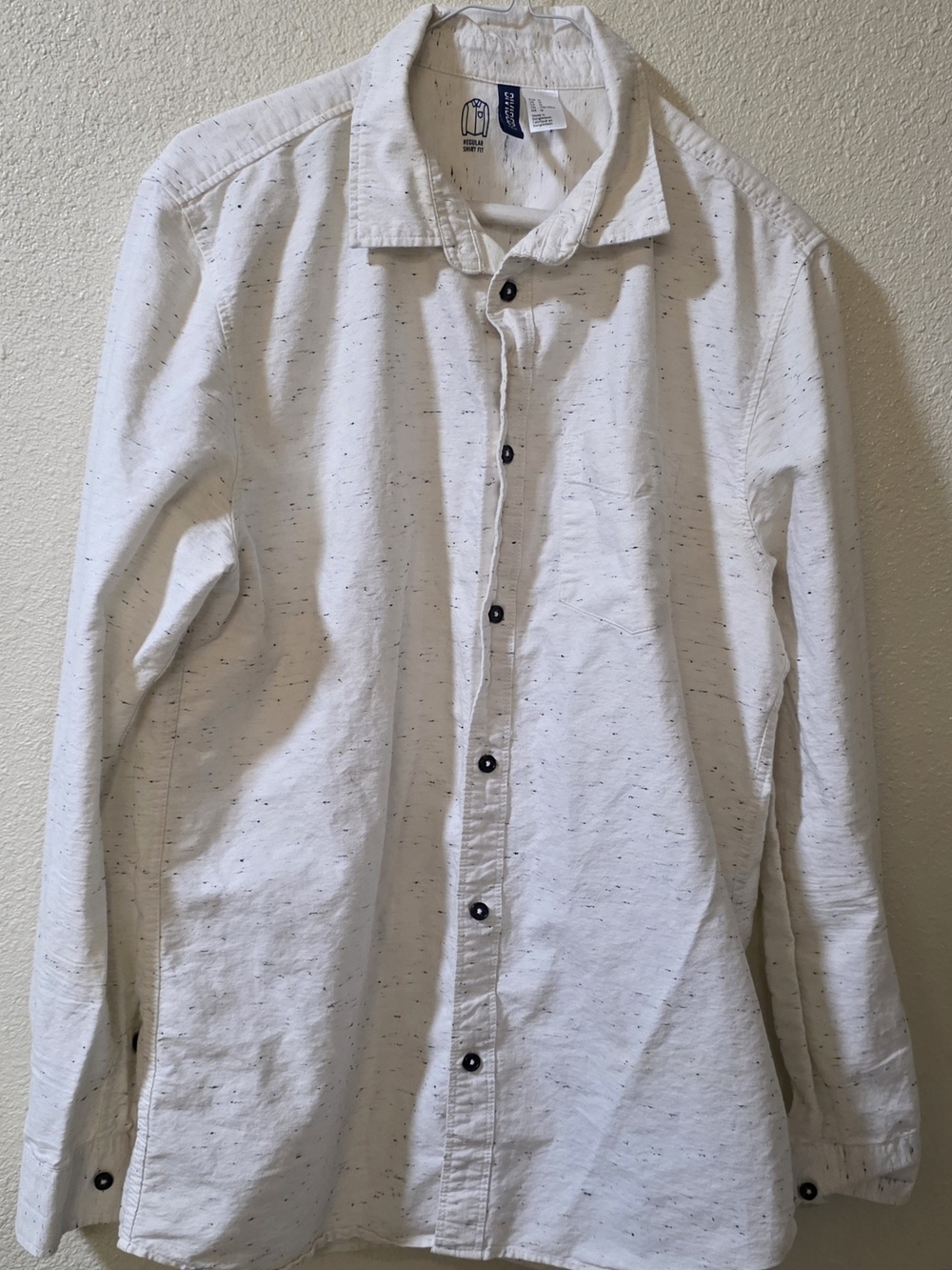 H&M White Speckled Casual Button-Down Shirt